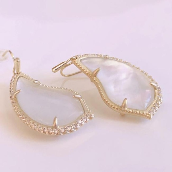 NEW Kendra Scott TULIP Silver Gold Rose Gold Pave Mother of Pearl Drop Earrings - Picture 7 of 12